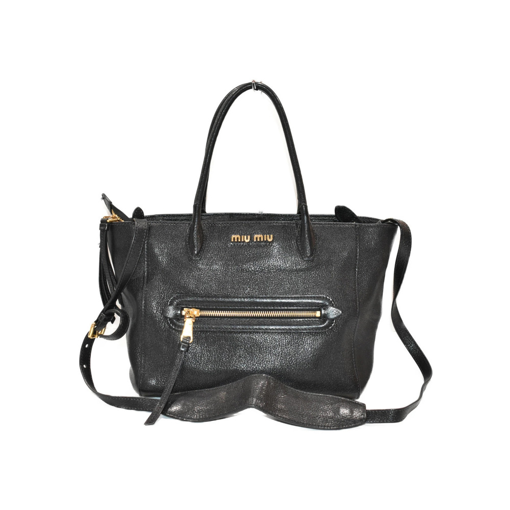 Miu MIu Bag Black Leather Handbag Shoulder Outfit FashionMatsuyama